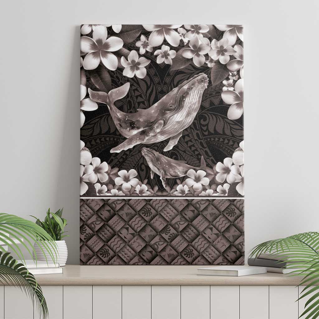 Hawaiian Plumeria and Humpback Whales Canvas Wall Art Polynerian Art Tattoo-Grayscale Mode LT03 - Polynesian Pride