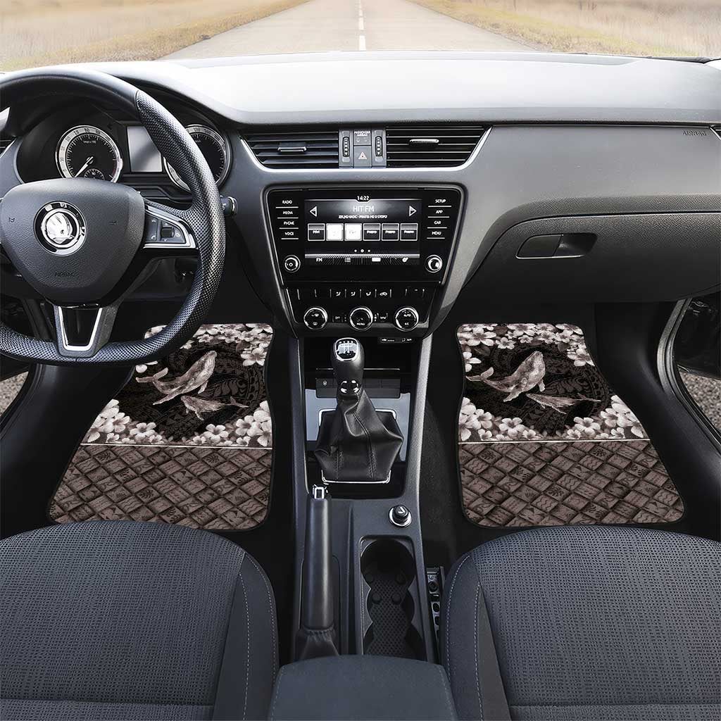 Hawaiian Plumeria and Humpback Whales Car Mats Polynerian Art Tattoo-Grayscale Mode