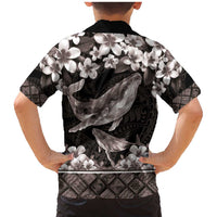 Hawaiian Plumeria and Humpback Whales Family Matching Mermaid Dress and Hawaiian Shirt Polynerian Art Tattoo-Grayscale Mode LT03 - Polynesian Pride