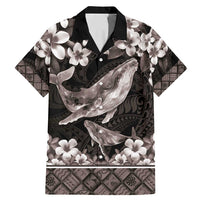 Hawaiian Plumeria and Humpback Whales Family Matching Mermaid Dress and Hawaiian Shirt Polynerian Art Tattoo-Grayscale Mode LT03 Dad's Shirt - Short Sleeve Black - Polynesian Pride