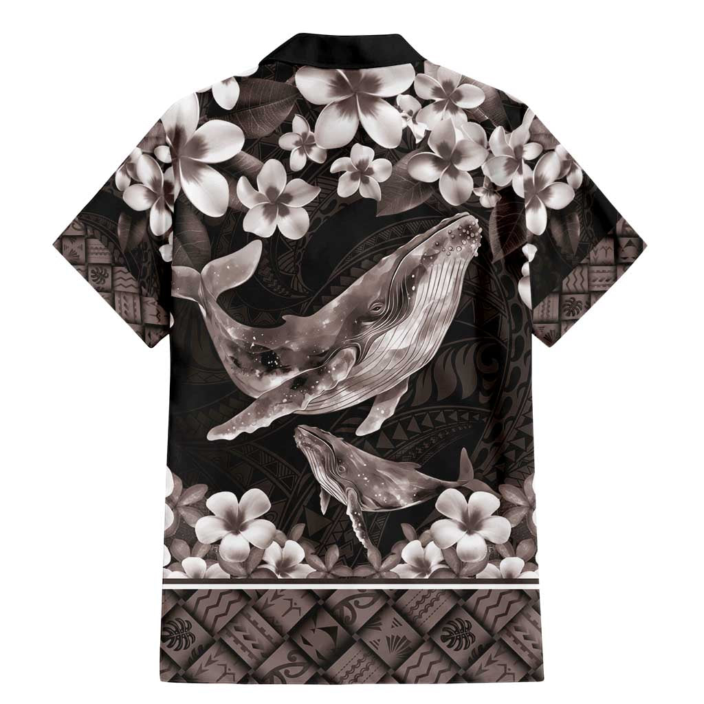 Hawaiian Plumeria and Humpback Whales Family Matching Mermaid Dress and Hawaiian Shirt Polynerian Art Tattoo-Grayscale Mode LT03 - Polynesian Pride
