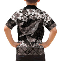 Hawaiian Plumeria and Humpback Whales Family Matching Summer Maxi Dress and Hawaiian Shirt Polynerian Art Tattoo-Grayscale Mode LT03 - Polynesian Pride