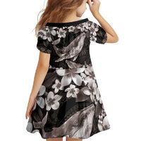 Hawaiian Plumeria and Humpback Whales Family Matching Summer Maxi Dress and Hawaiian Shirt Polynerian Art Tattoo-Grayscale Mode LT03 - Polynesian Pride