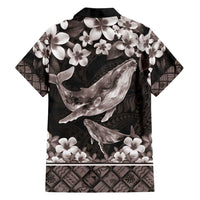 Hawaiian Plumeria and Humpback Whales Family Matching Summer Maxi Dress and Hawaiian Shirt Polynerian Art Tattoo-Grayscale Mode LT03 - Polynesian Pride