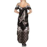 Hawaiian Plumeria and Humpback Whales Family Matching Summer Maxi Dress and Hawaiian Shirt Polynerian Art Tattoo-Grayscale Mode LT03 - Polynesian Pride