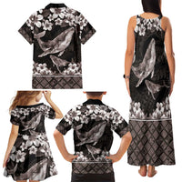 Hawaiian Plumeria and Humpback Whales Family Matching Tank Maxi Dress and Hawaiian Shirt Polynerian Art Tattoo-Grayscale Mode LT03 - Polynesian Pride