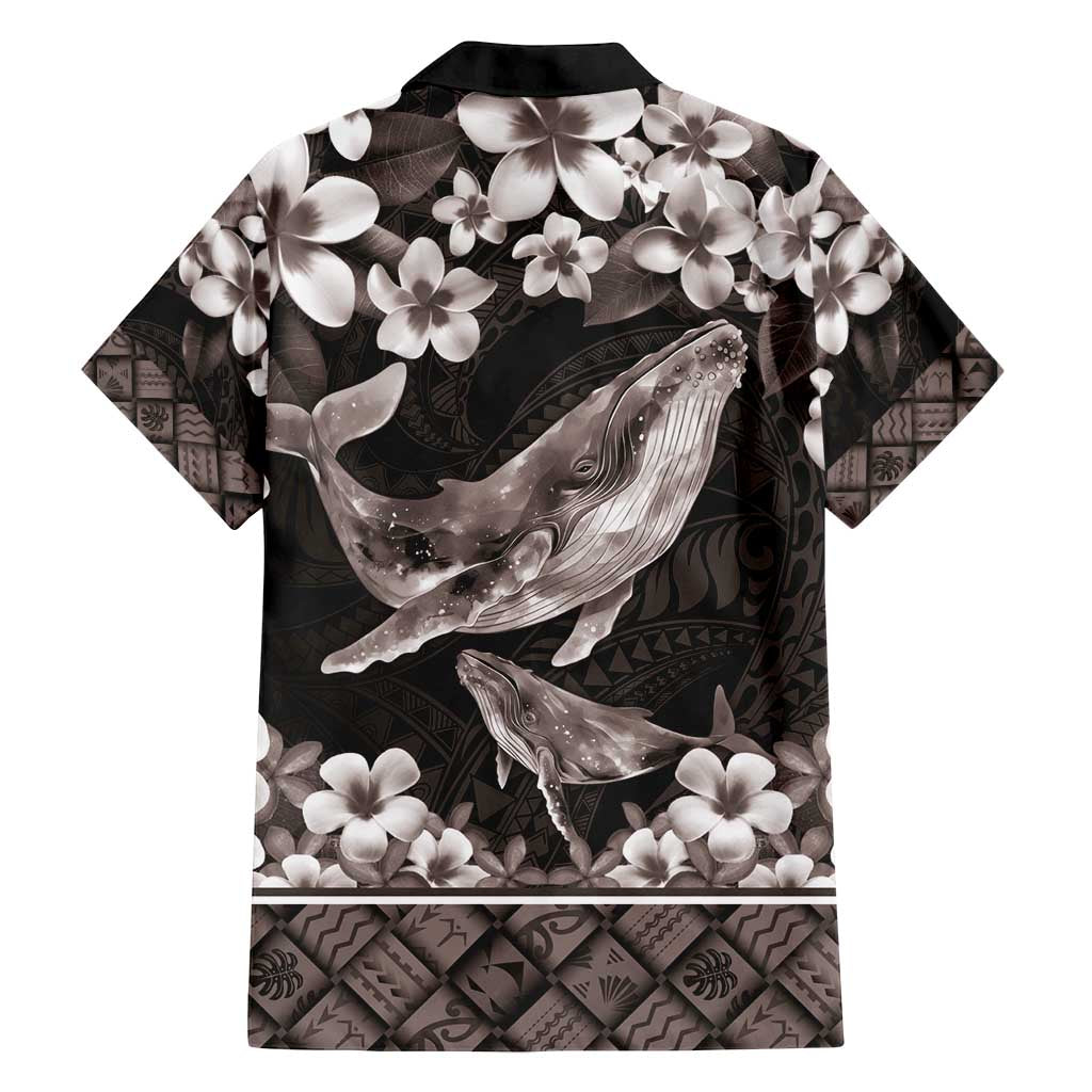 Hawaiian Plumeria and Humpback Whales Family Matching Tank Maxi Dress and Hawaiian Shirt Polynerian Art Tattoo-Grayscale Mode LT03 - Polynesian Pride