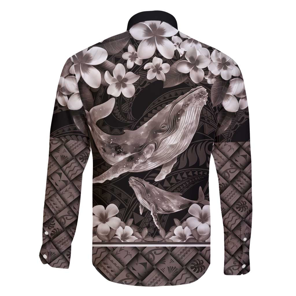 Hawaiian Plumeria and Humpback Whales Family Matching Tank Maxi Dress and Hawaiian Shirt Polynerian Art Tattoo-Grayscale Mode LT03 - Polynesian Pride