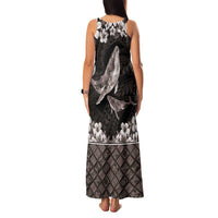 Hawaiian Plumeria and Humpback Whales Family Matching Tank Maxi Dress and Hawaiian Shirt Polynerian Art Tattoo-Grayscale Mode LT03 - Polynesian Pride