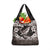 Hawaiian Plumeria and Humpback Whales Grocery Bag Polynerian Art Tattoo-Grayscale Mode