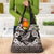 Hawaiian Plumeria and Humpback Whales Grocery Bag Polynerian Art Tattoo-Grayscale Mode