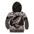 Hawaiian Plumeria and Humpback Whales Kid Hoodie Polynerian Art Tattoo-Grayscale Mode