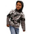Hawaiian Plumeria and Humpback Whales Kid Hoodie Polynerian Art Tattoo-Grayscale Mode