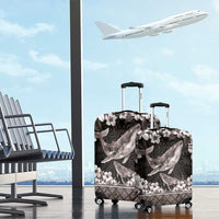 Hawaiian Plumeria and Humpback Whales Luggage Cover Polynerian Art Tattoo-Grayscale Mode
