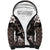 Hawaiian Plumeria and Humpback Whales Sherpa Hoodie Polynerian Art Tattoo-Grayscale Mode
