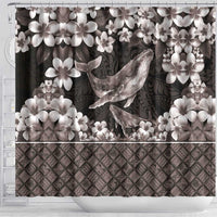 Hawaiian Plumeria and Humpback Whales Shower Curtain Polynerian Art Tattoo-Grayscale Mode LT03 - Polynesian Pride