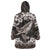 Hawaiian Plumeria and Humpback Whales Wearable Blanket Hoodie Polynerian Art Tattoo-Grayscale Mode