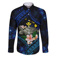 Hawaii Turtle Plumeria Flower Fanciful Family Matching Mermaid Dress and Hawaiian Shirt LT03 Dad's Shirt - Long Sleeve Black - Polynesian Pride