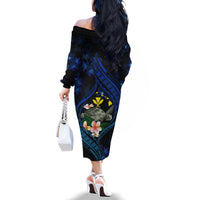 Hawaii Turtle Plumeria Flower Fanciful Family Matching Off The Shoulder Long Sleeve Dress and Hawaiian Shirt LT03 - Polynesian Pride