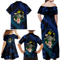 Hawaii Turtle Plumeria Flower Fanciful Family Matching Off Shoulder Maxi Dress and Hawaiian Shirt LT03 - Polynesian Pride