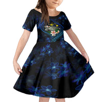 Hawaii Turtle Plumeria Flower Fanciful Family Matching Off Shoulder Short Dress and Hawaiian Shirt LT03 Daughter's Dress Black - Polynesian Pride
