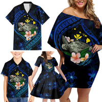 Hawaii Turtle Plumeria Flower Fanciful Family Matching Off Shoulder Short Dress and Hawaiian Shirt LT03 - Polynesian Pride
