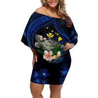 Hawaii Turtle Plumeria Flower Fanciful Family Matching Off Shoulder Short Dress and Hawaiian Shirt LT03 Mom's Dress Black - Polynesian Pride