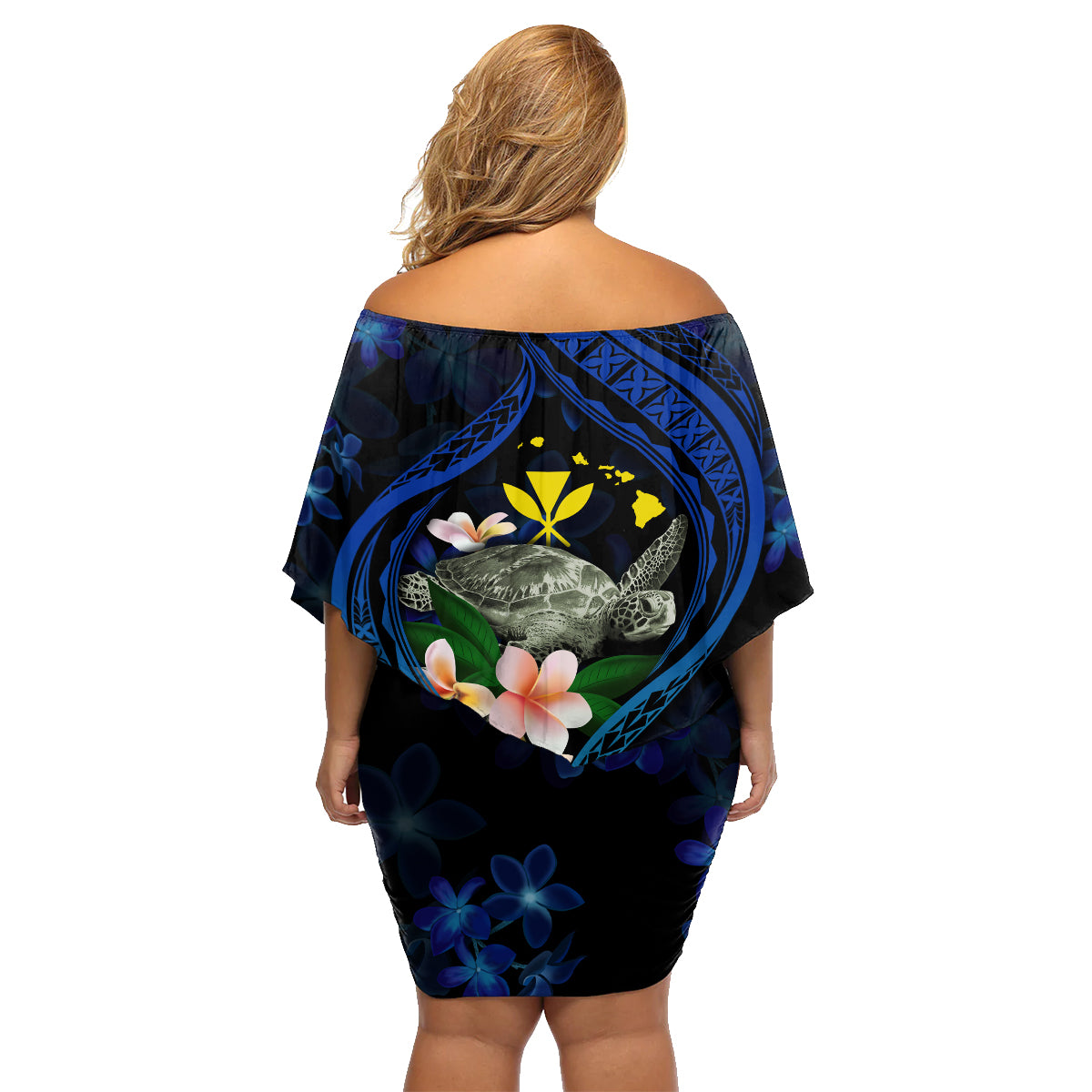 Hawaii Turtle Plumeria Flower Fanciful Family Matching Off Shoulder Short Dress and Hawaiian Shirt LT03 - Polynesian Pride