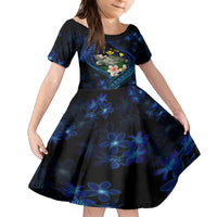 Hawaii Turtle Plumeria Flower Fanciful Family Matching Short Sleeve Bodycon Dress and Hawaiian Shirt LT03 Daughter's Dress Black - Polynesian Pride