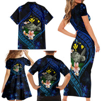 Hawaii Turtle Plumeria Flower Fanciful Family Matching Short Sleeve Bodycon Dress and Hawaiian Shirt LT03 - Polynesian Pride