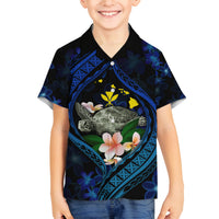 Hawaii Turtle Plumeria Flower Fanciful Family Matching Summer Maxi Dress and Hawaiian Shirt LT03 Son's Shirt Black - Polynesian Pride