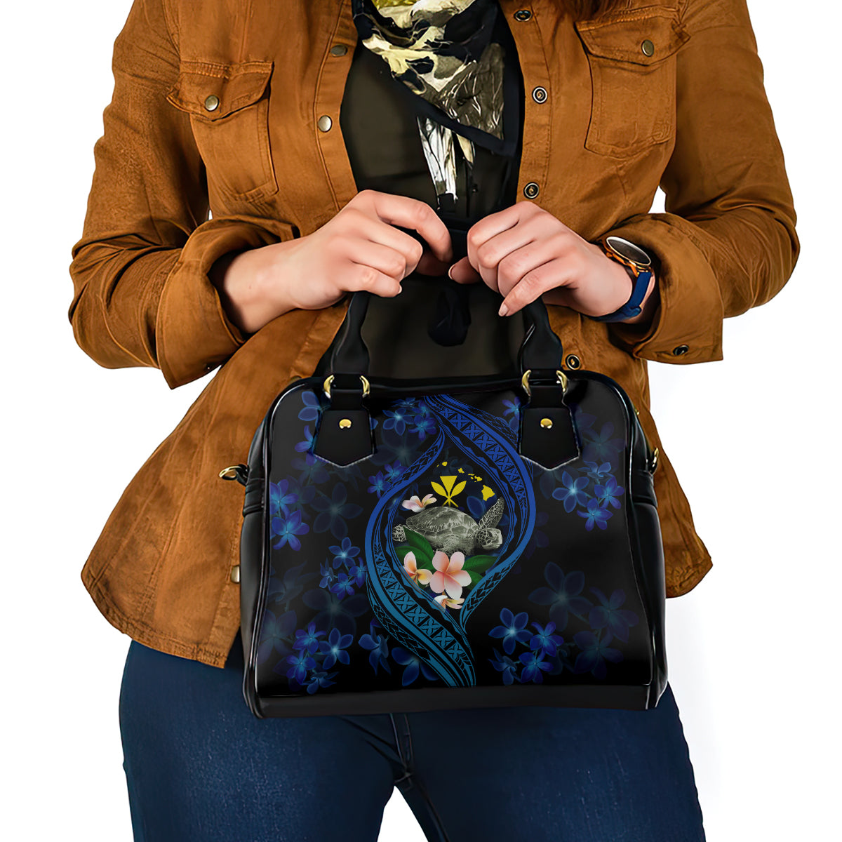 Hawaii Turtle Plumeria Flower Fanciful Shoulder Handbag
