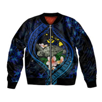 Hawaii Turtle Plumeria Flower Fanciful Sleeve Zip Bomber Jacket
