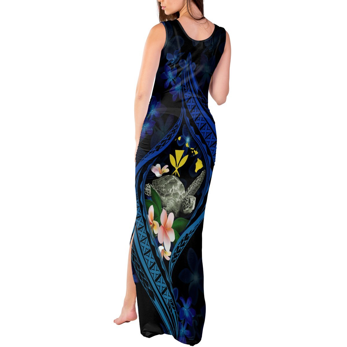 Hawaii Turtle Plumeria Flower Fanciful Tank Maxi Dress LT03 - Polynesian Pride