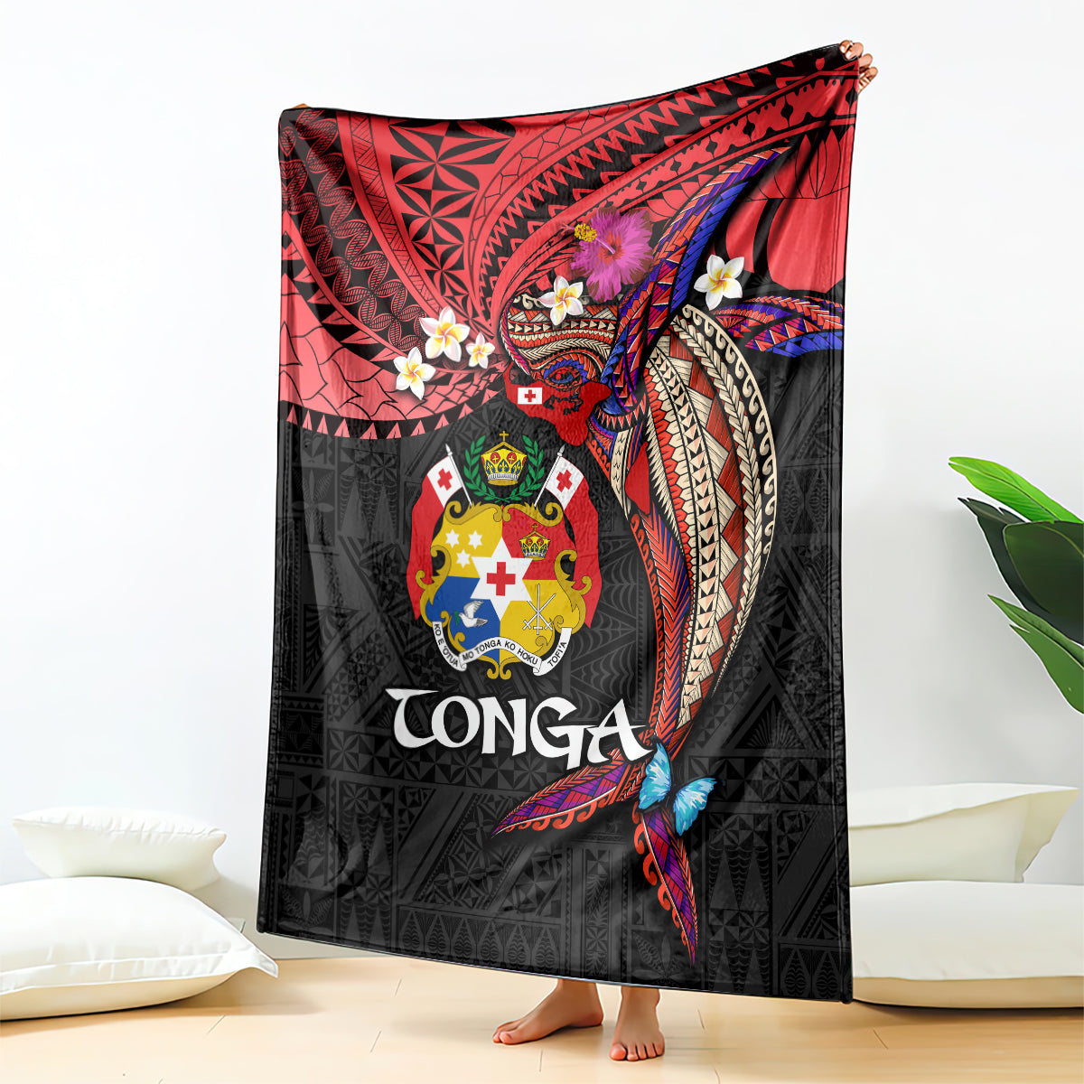 Tonga Emancipation Day Blanket Ngatu Humpback Whale Polynesian Flower