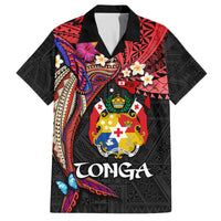 Tonga Emancipation Day Family Matching Long Sleeve Bodycon Dress and Hawaiian Shirt Ngatu Humpback Whale Polynesian Flower LT03 Dad's Shirt - Short Sleeve Black - Polynesian Pride