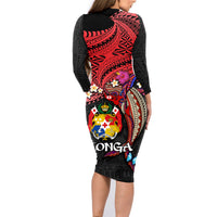 Tonga Emancipation Day Family Matching Long Sleeve Bodycon Dress and Hawaiian Shirt Ngatu Humpback Whale Polynesian Flower LT03 - Polynesian Pride