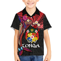 Tonga Emancipation Day Family Matching Off Shoulder Short Dress and Hawaiian Shirt Ngatu Humpback Whale Polynesian Flower
