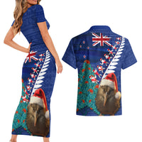 New Zealand Christmas Couples Matching Short Sleeve Bodycon Dress and Hawaiian Shirt Kiwi Bird Santa and Silver Fern Funny Haka Dance LT03 - Polynesian Pride