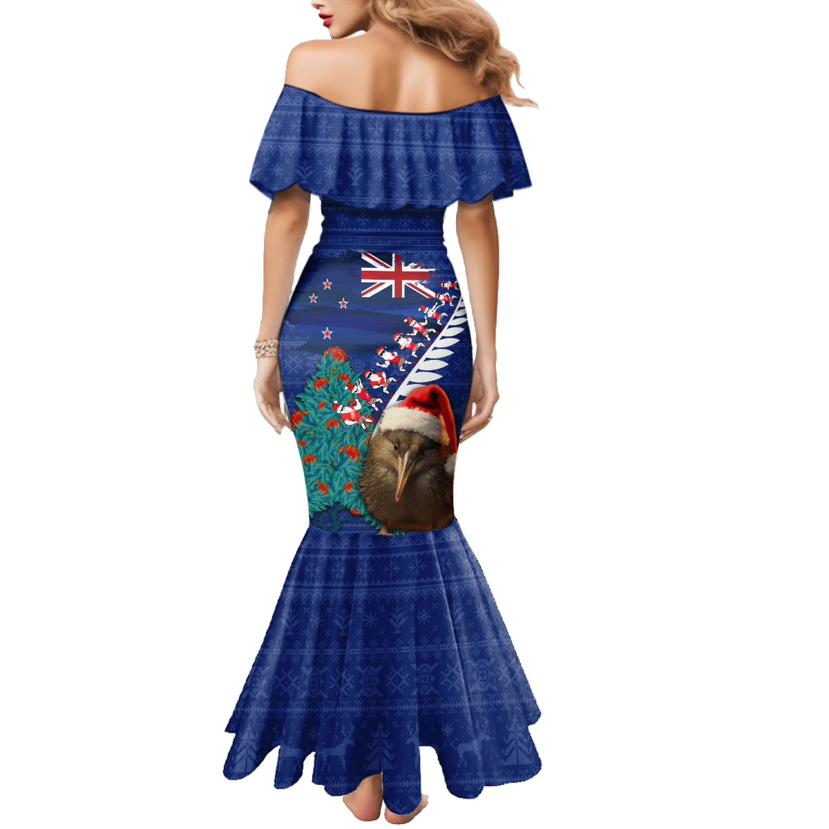 New Zealand Christmas Family Matching Mermaid Dress and Hawaiian Shirt Kiwi Bird Santa and Silver Fern Funny Haka Dance LT03 - Polynesian Pride