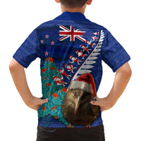 New Zealand Christmas Family Matching Off Shoulder Short Dress and Hawaiian Shirt Kiwi Bird Santa and Silver Fern Funny Haka Dance LT03 - Polynesian Pride