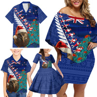 New Zealand Christmas Family Matching Off Shoulder Short Dress and Hawaiian Shirt Kiwi Bird Santa and Silver Fern Funny Haka Dance LT03 - Polynesian Pride