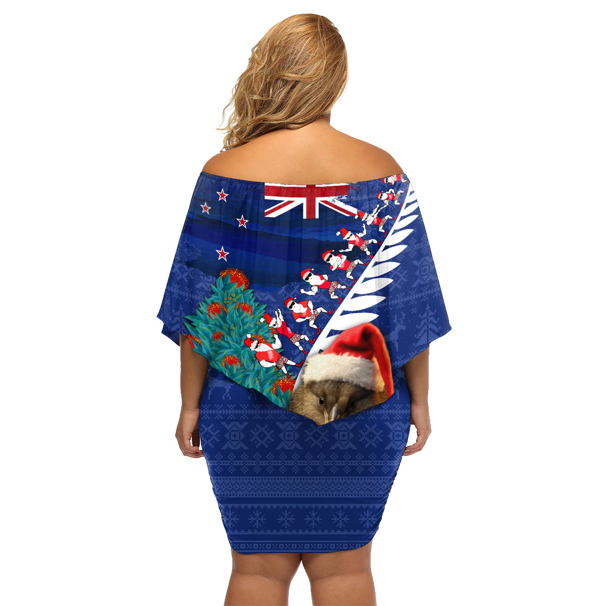 New Zealand Christmas Family Matching Off Shoulder Short Dress and Hawaiian Shirt Kiwi Bird Santa and Silver Fern Funny Haka Dance LT03 - Polynesian Pride