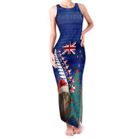 New Zealand Christmas Family Matching Tank Maxi Dress and Hawaiian Shirt Kiwi Bird Santa and Silver Fern Funny Haka Dance LT03 Mom's Dress Blue - Polynesian Pride