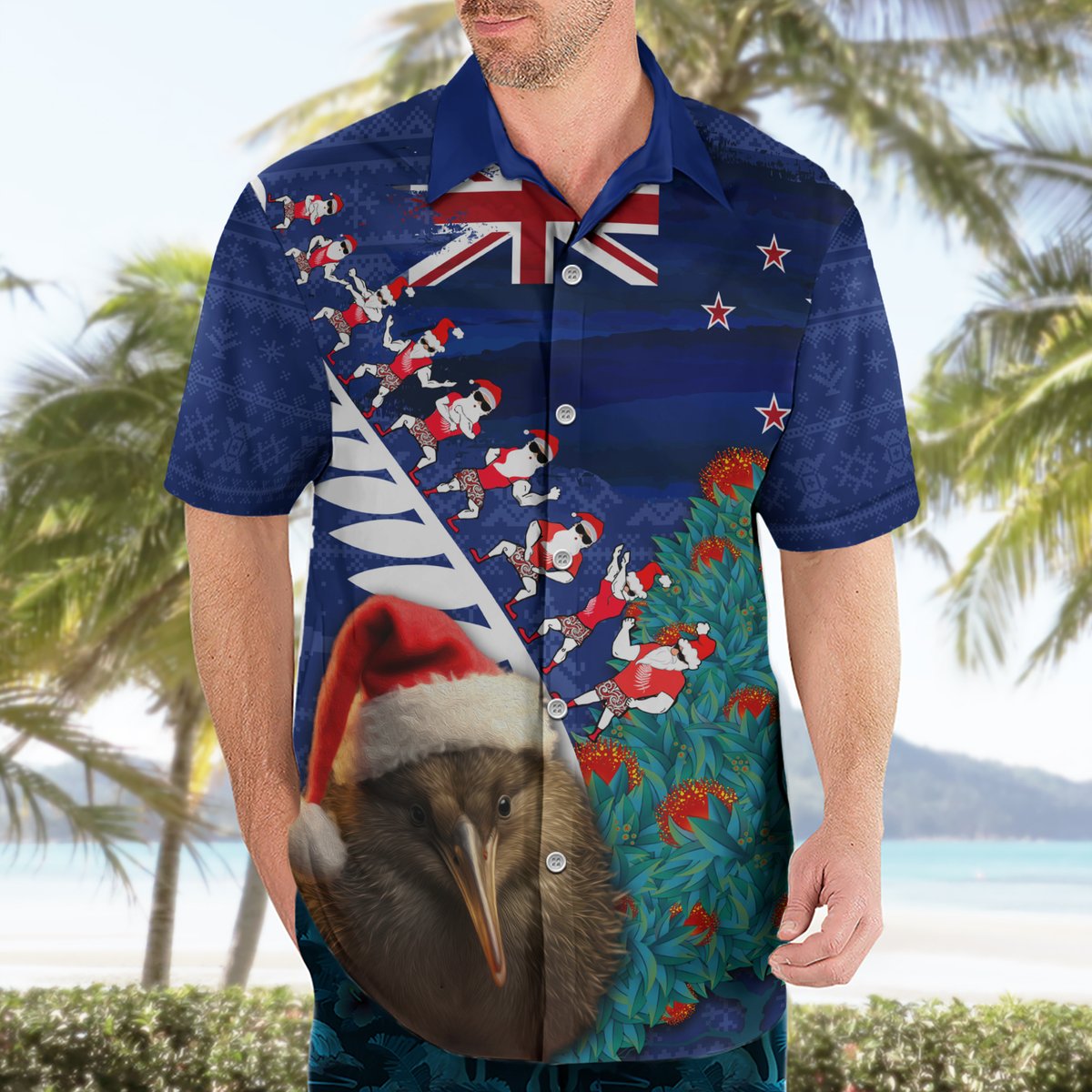 New Zealand Christmas Hawaiian Shirt Kiwi Bird Santa and Silver Fern Funny Haka Dance LT03 - Polynesian Pride