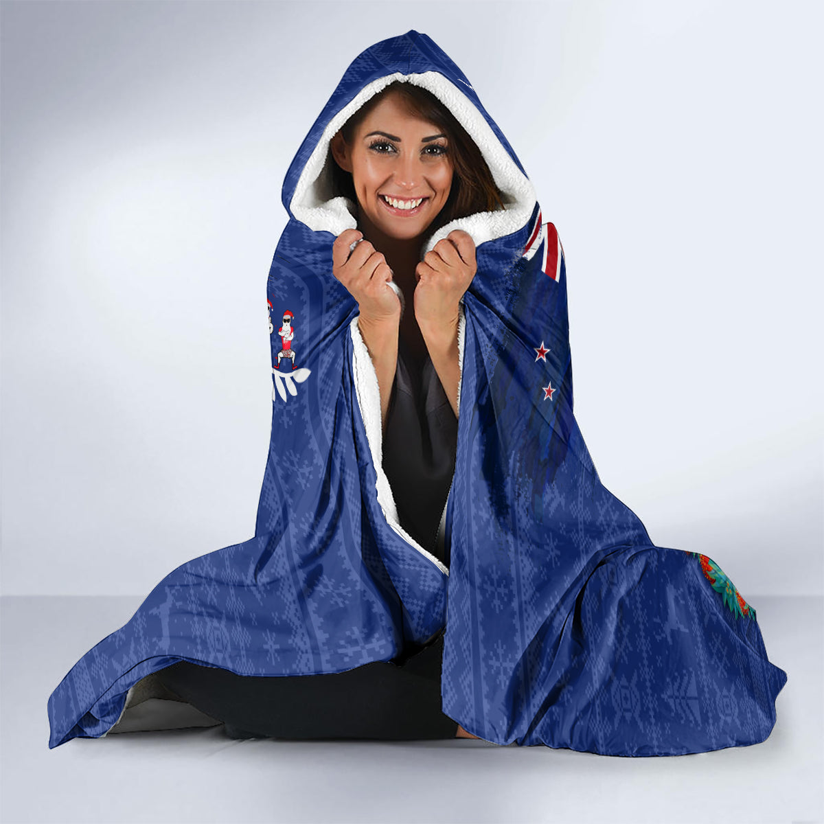 New Zealand Christmas Hooded Blanket Kiwi Bird Santa and Silver Fern Funny Haka Dance LT03 - Polynesian Pride