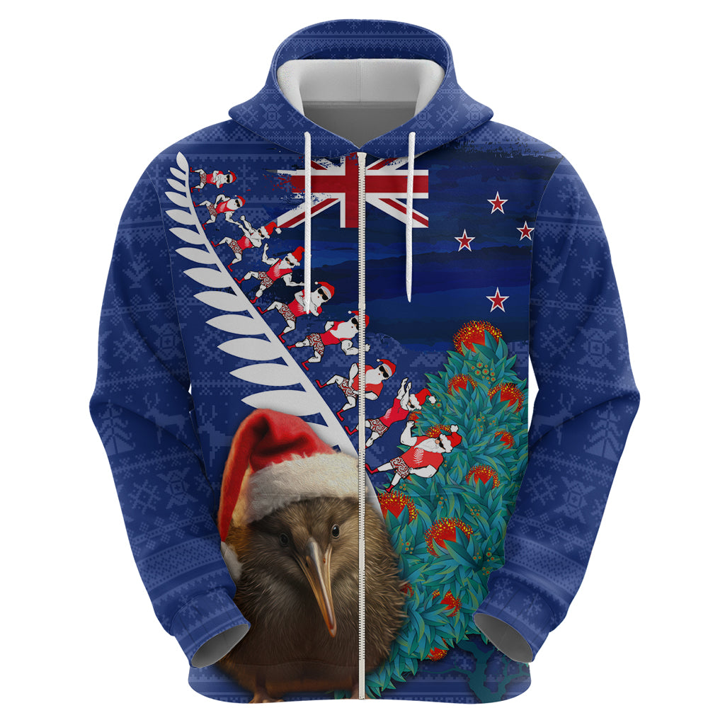 New Zealand Christmas Hoodie Kiwi Bird Santa and Silver Fern Funny Haka Dance LT03 - Polynesian Pride