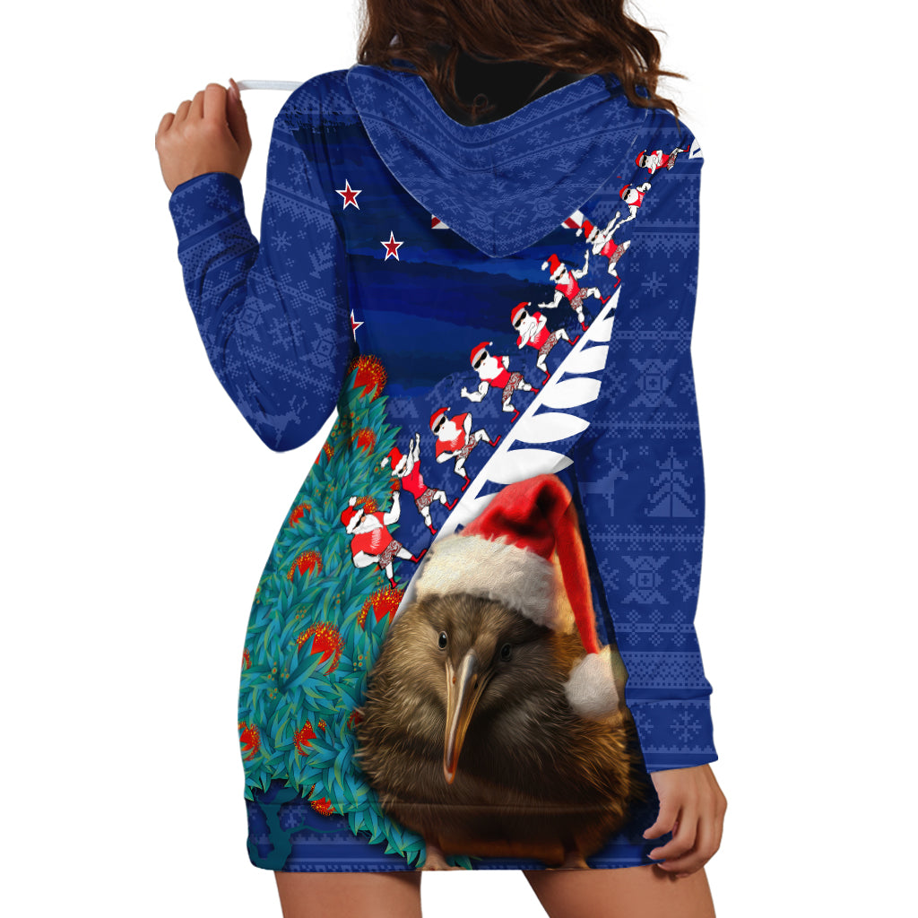 New Zealand Christmas Hoodie Dress Kiwi Bird Santa and Silver Fern Funny Haka Dance LT03 - Polynesian Pride