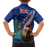 New Zealand Christmas Kid Hawaiian Shirt Kiwi Bird Santa and Silver Fern Funny Haka Dance LT03 - Polynesian Pride