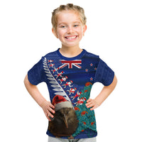 New Zealand Christmas Kid T Shirt Kiwi Bird Santa and Silver Fern Funny Haka Dance LT03 Blue - Polynesian Pride